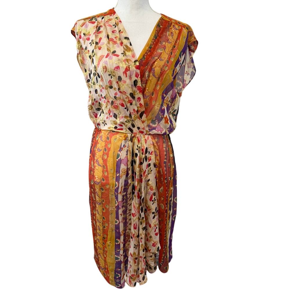 DVF Diane Von Furstenberg Boho Silk Chiffon Patchwork Flutter Dress 8